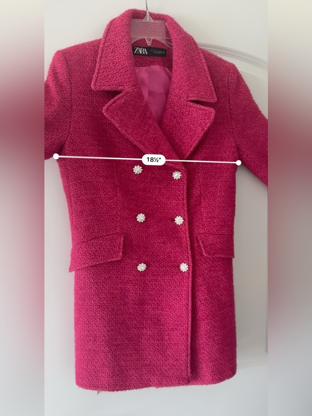 ZARA Pink Textured Tweed Double-Breasted Coat Size L - Picture 5 of 5